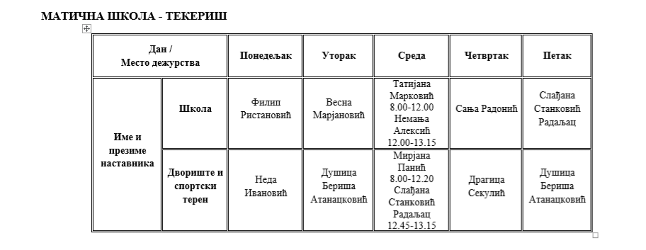 dezurstvo tekeris